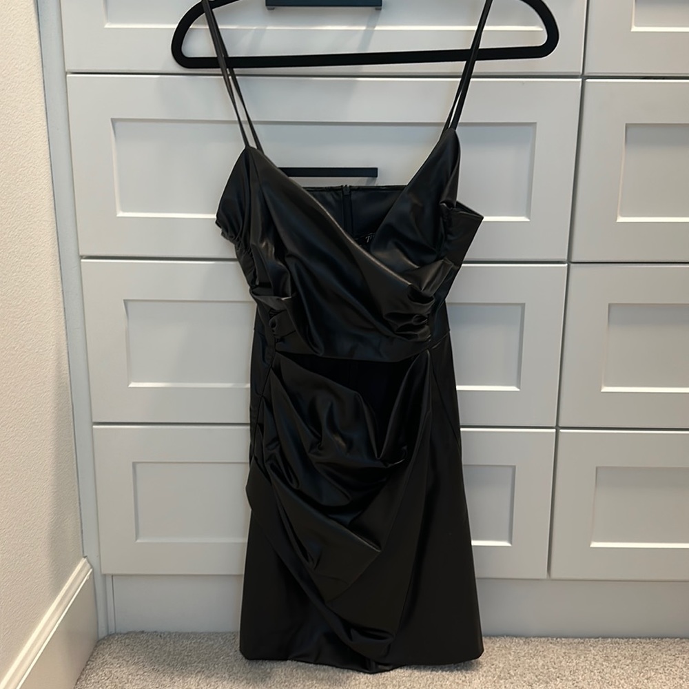 Large faux leather cut out zara mini dress